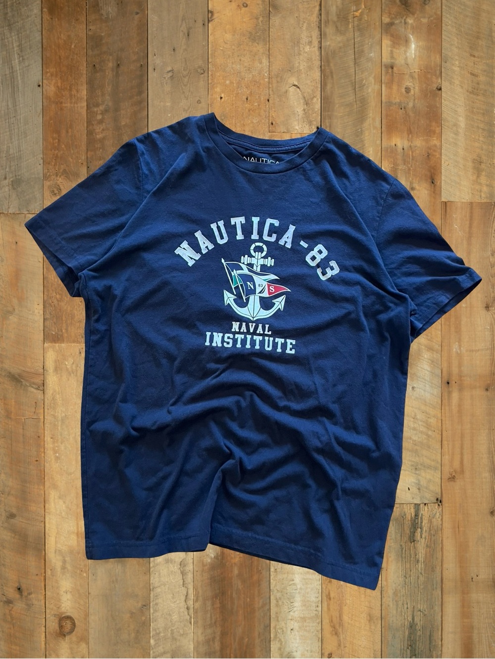 Nautica Naval Institute Graphic T Shirt Navy Blue Relaxed Fit Men’s Medium